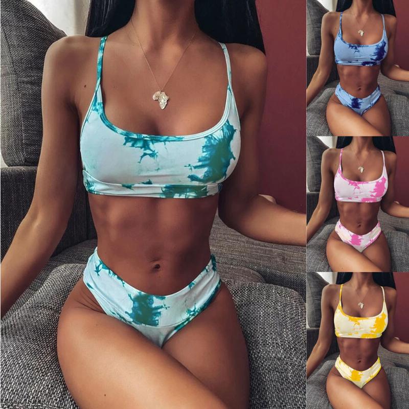 

Women Sexy Push-up Padded Tie-dye Pattern Top With Panty Bikini Set Swimmear Bathing Suit Female Biquini Maillot De Bain Femme