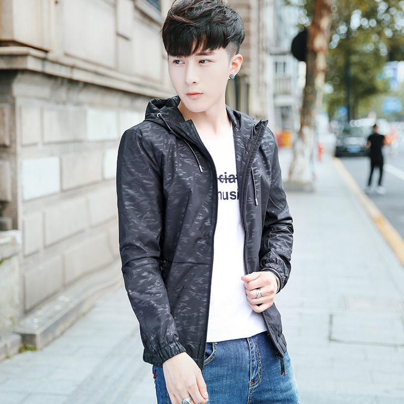 

New Fashion Slim Men Casual Jackets and Coats Zippers Hooded Thin Jacket Pockets Long Sleeve Coat Streetwear, Black