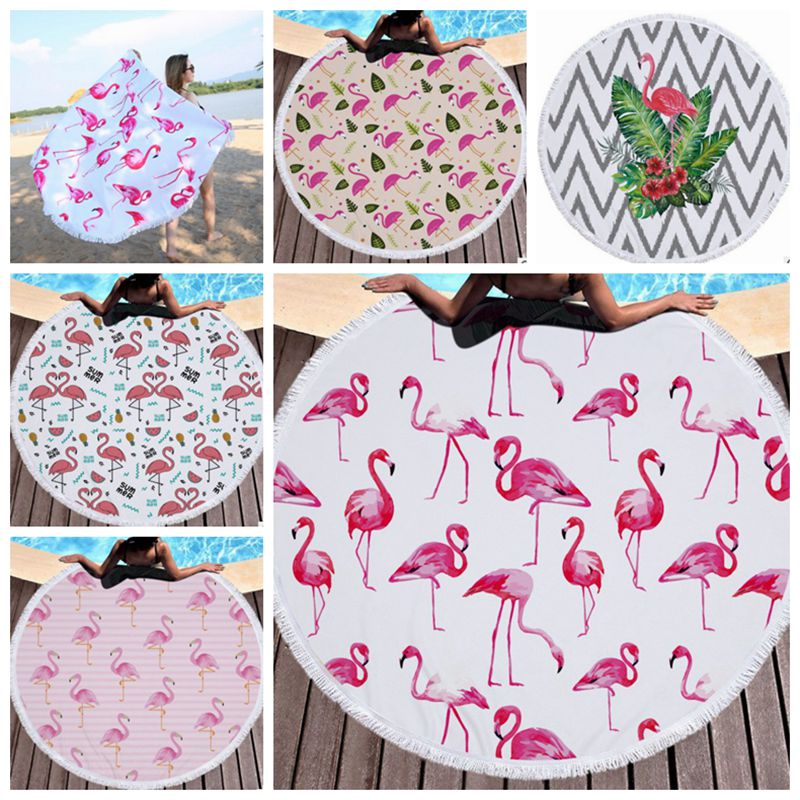 

Flamingo Printed Tapestry Round Tassel Beach Towel Women Shawl Tablecloth Picnic Rugs Yoga Mat 5 Designs 1pcs LQPYW426, As pictures