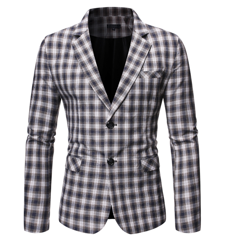 

Men Blazer 2020 New Fashion Casual High-quality Men's Leisure Plaid Two-breasted Men's Boutique Blazer Men, Navy blue