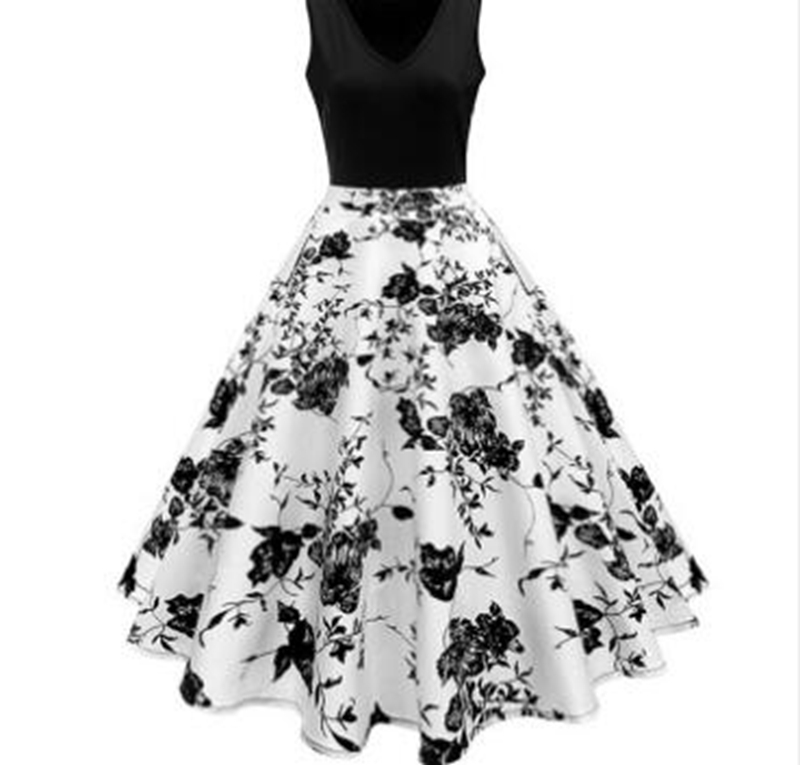 

Wholesale fashion explosion models women's V-neck retro printed Hepburn large size multi-color dress, 2#