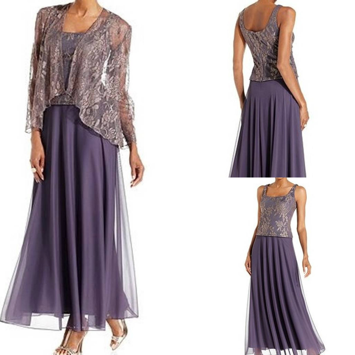 

2019 Lavender Mother of the Bride Dresses With Jacket Lace Appliqued Ankle Length Wedding Guest Dress Long Sleeve Special Occasion Gowns