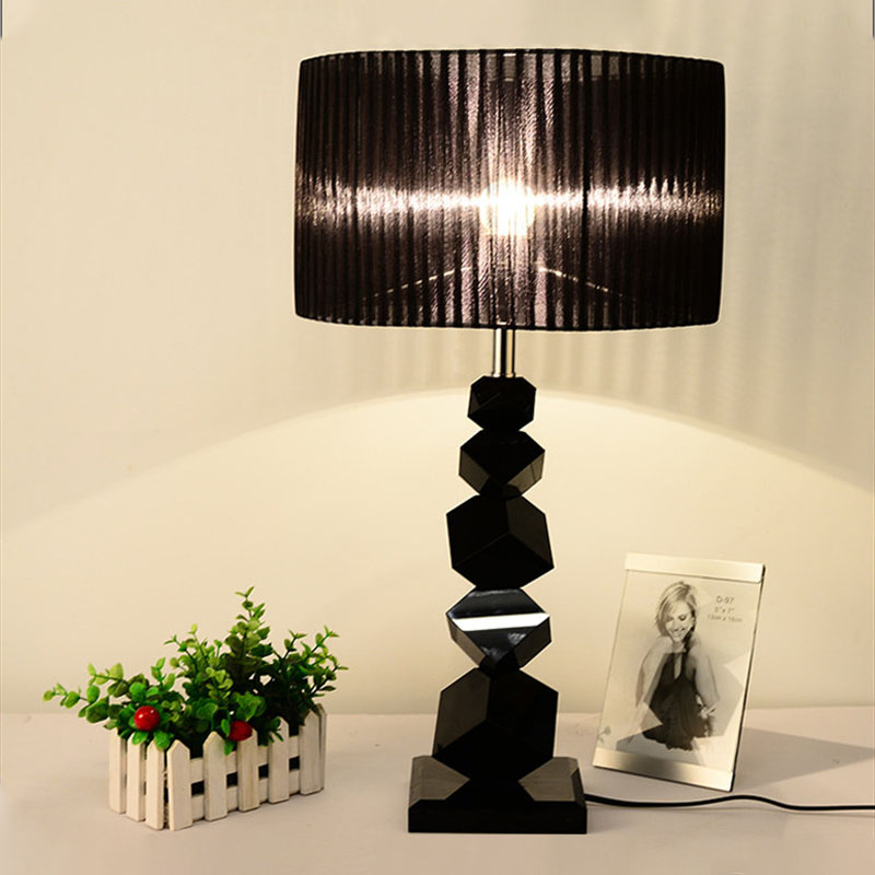 Stylish black crystal table lamps bedroom bedside desk lamp E27 220V handmade cloth lights LR007-image-530901635