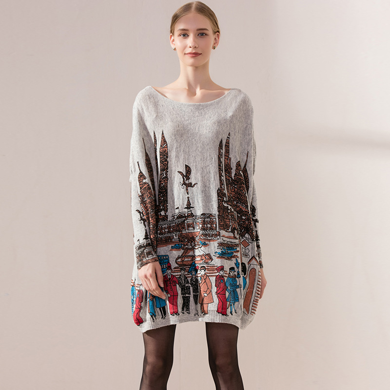 

Loose Women's Pullover Sweater Batwing Long Sleeve Fasion Print Ladies Loose Oversized Sweater Female Clothing TB6134, No2