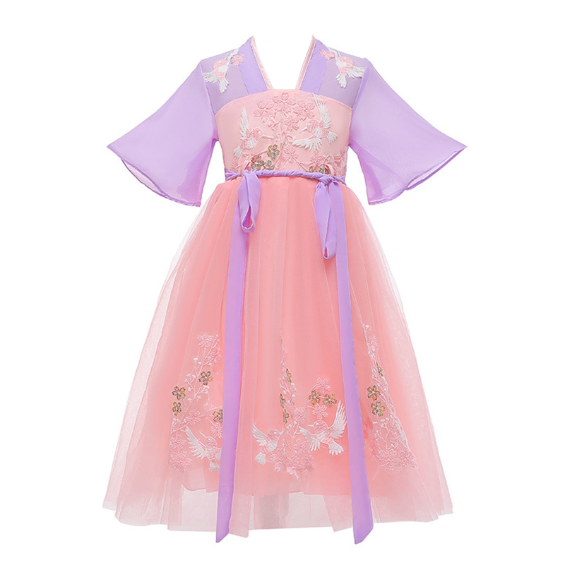 

Fashionable Chinese Style Dress With Applique Embroidery Hanfu Children's Dress Summer Cosplay Halloween Party Princess Clothing