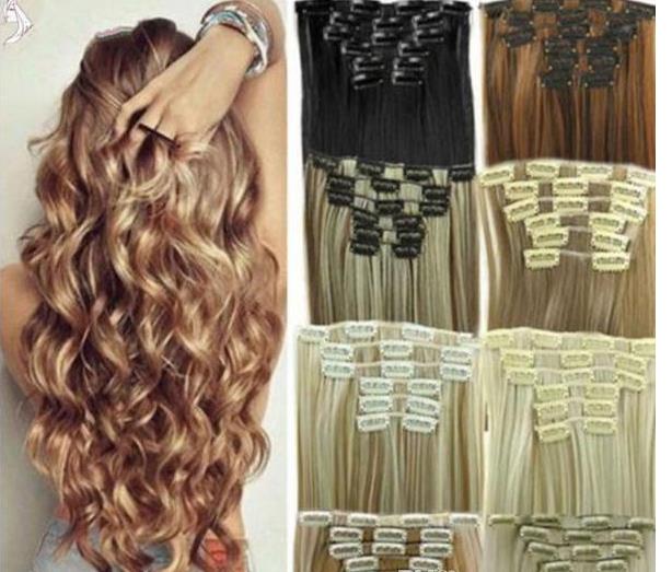 

16"-32" synthetic Brazilian hair product Clips in/on Human Hair Extension 7pcs set Full Head FZP35