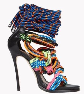 

Free shipping 2019 Ladies sheepskin leather colourful Colouring Rope string lace-up high heels Gladiator zipper SANDALS SHOES Mutli 35-42, Multi