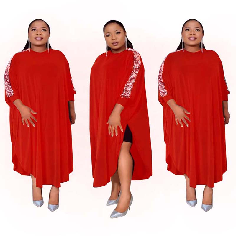

African Clothes Plus Size Maxi Dress Women Bazin Dashiki Summer Fashion Sequins Bat Sleeve Casual Loose Robe Party L-XXXL