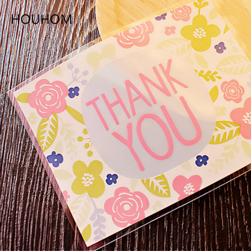 

50pcs /100pcs Thank You Flower Plastic Bag Wedding Cookie Dragee Candy Gift Packaging Self Adhesive Gift Bags Wrapping Supplies
