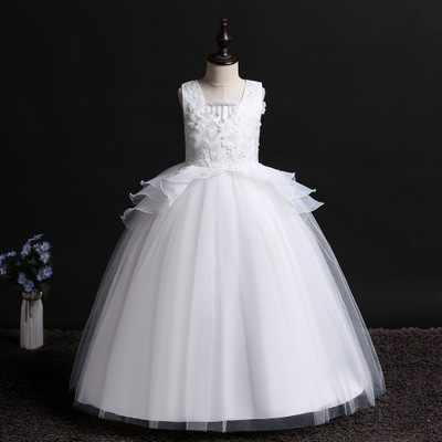 

Children Pageant Evening Gowns 2019 Lace Ball Gown Flower Girl Dresses For Weddings First Communion Dresses For Lilttle Girls, Blue