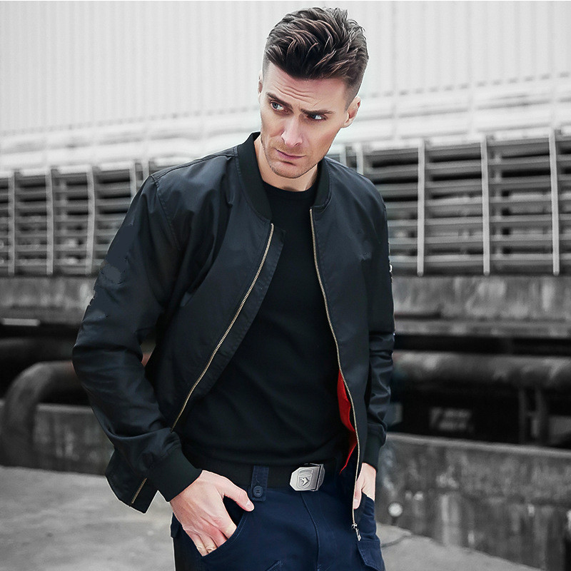 

High Quality Men 's Jacket Baseball Jersey Warm Bomber Jacket, Black