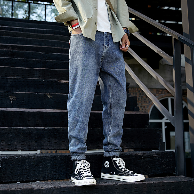 

Men Jeans Autumn Winter Large size Slim-type Denim Pants 2019 Young men New Button pocket Retro Casual Denim Trousers Streetwear, Black