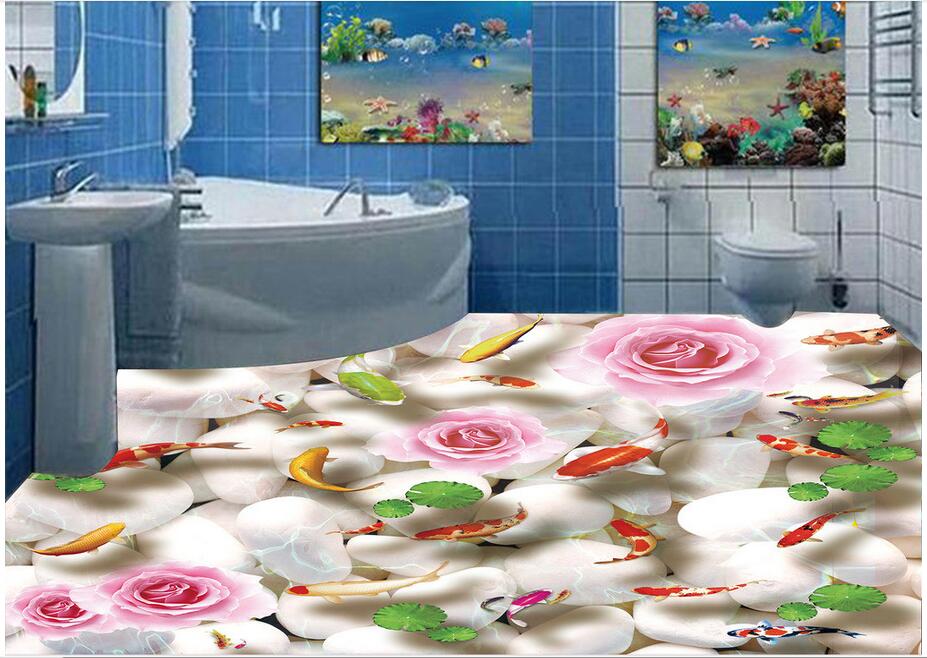 

3d pvc flooring custom photo Waterproof floor wall sticker Pebbles squid lotus leaf home decor 3d wall murals wallpaper for living room, Green