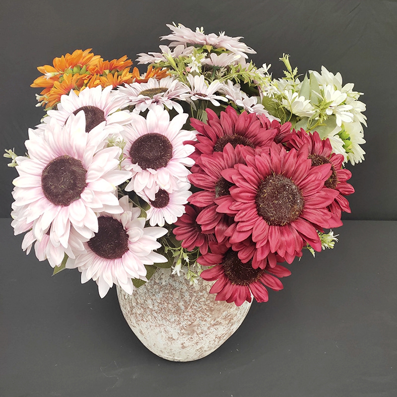 

Silk Sunflower Artificial Flowers Branch Bouquet for Home Office Party Garden Hotel Wedding Decoration, White