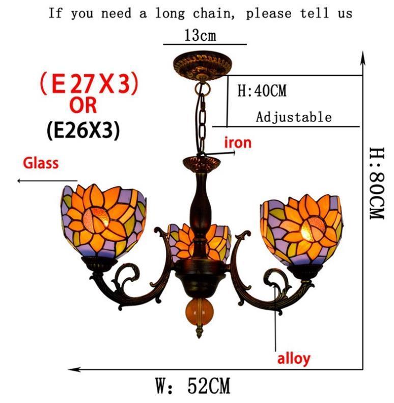 

American creative lamps and lanterns Tiffany stained glass lamp sun flower personality restaurant decoration three glazed chandelier