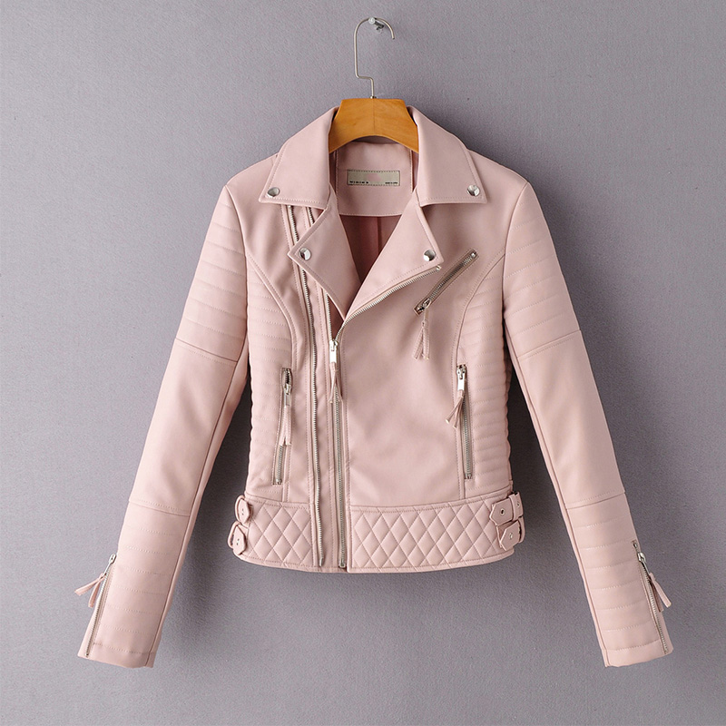 

New Autumn Women Punk Style Black Faux Soft Leather Jacket Casual Female Pu Motorcycle Biker Streetwear Zipper Coat, Beige