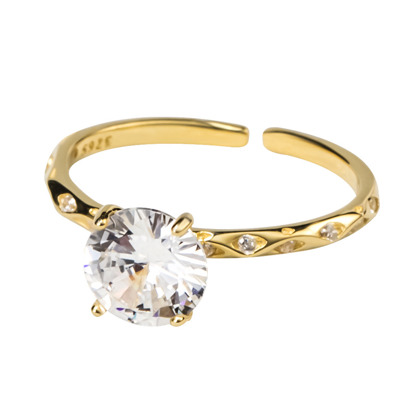 

S925 silver four-claw zircon open ring gold plating process zircon inlay exotic European and American wind jewelry JZ12358-P