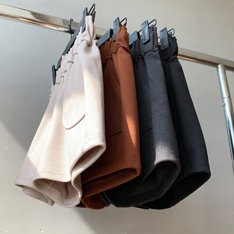 

Women wool high waist shorts, Spring office lady elastic black loose shorts, 2020 Autumn solid casual women shorts, Dark gray