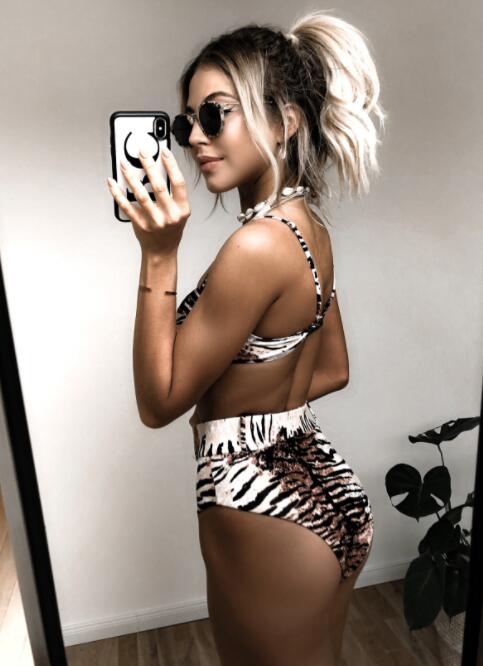 

2020 online sports swimsuit Swimwear Sexy Leopard belt one piece V-neck mesh splicing sexy high waist bikini high waist Bikinis set yakuda