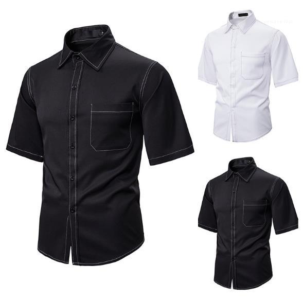

Short Sleeve Relaxed Shirts Street Style Mens Summer Shirts Hip Hop Mens Designer Shirts Fashion Lapel Neck, White