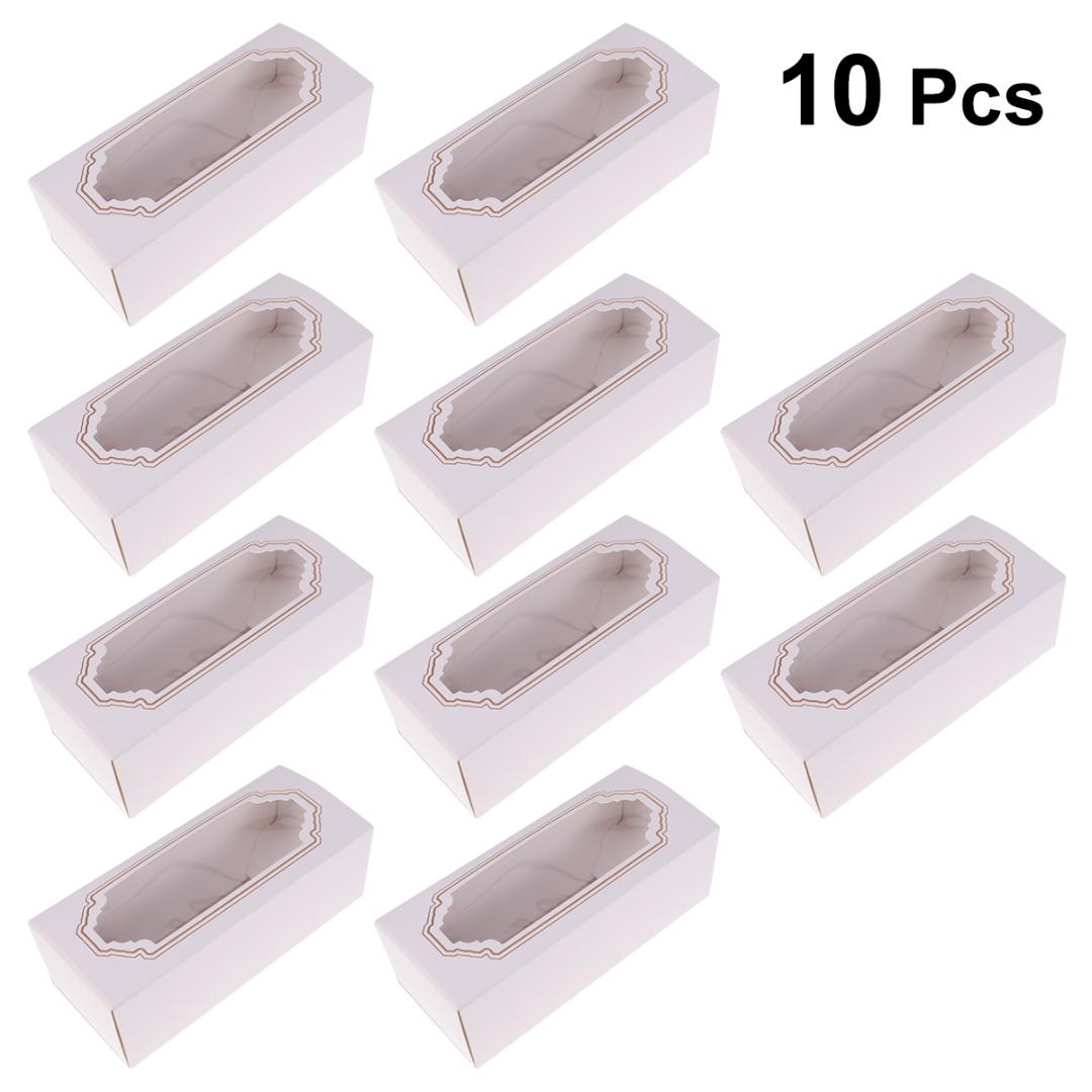 

10pcs Baking Box White Card Paper Macaron Box With Window Small Cookie Cake Dessert Party Gift Packing With Clear Window