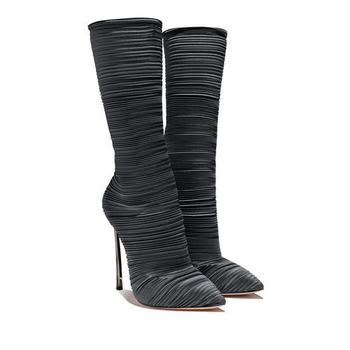 

Luxury style pointed toe pleated fashion boots metal profile heel women mid boots 12cm increase in size 34-45, Black
