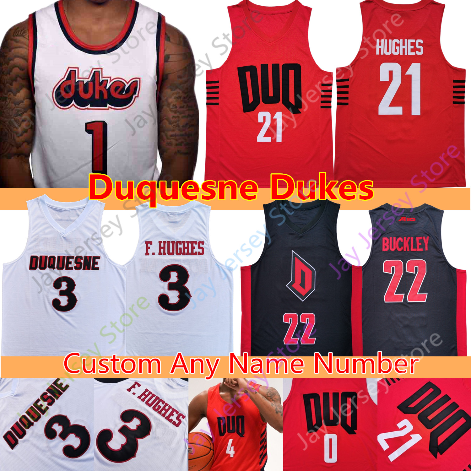 

Custom NCAA Duquesne Dukes Basketball Jerseys College Sincere Carry Baylee Steele Michael Hughes Marcus Weathers Maceo Austin Nixon, Red