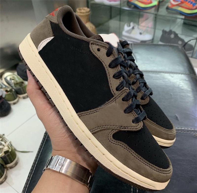 

2019 Authentic Travis Scott x 1 Low OG SP TS CQ4277-001 1s Brown Suede Black Basketball shoes Sports Sneakers With Original Box, 03