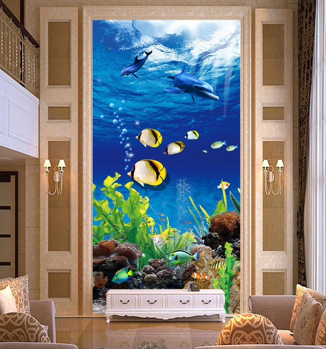 

WDBH 3d wallpaper custom photo Ocean dolphin fish coral water porch background home decor living room 3d wall muals wall paper for walls 3 d, Non-woven