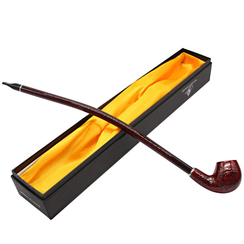 

Carved Pattern Red Resin Wooden Pipe Fashion Generous Long Thin Wood Pipe Smoke Tube