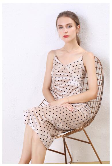

Sexy V-neck hit color wave dot slim fit split dress dress strap skirt, Black