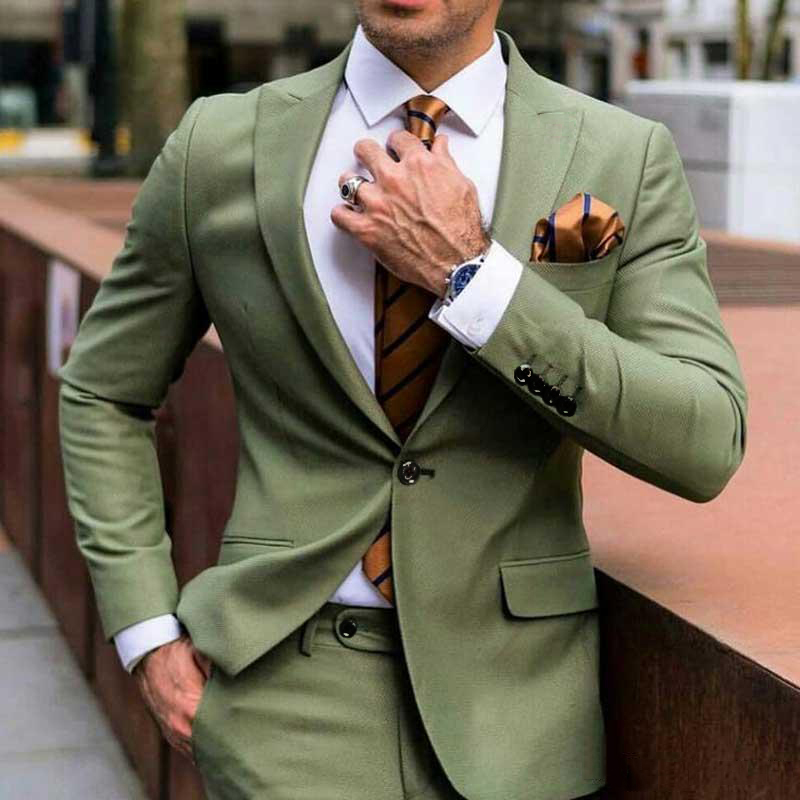 

Peaked Lapel Green Men Suits for Wedding Prom Terno Masculino 2Piece(Jacket+Pants)Groom Wedding Tuxedo Suits Men Blazer Custom Costume Homme, Same as image