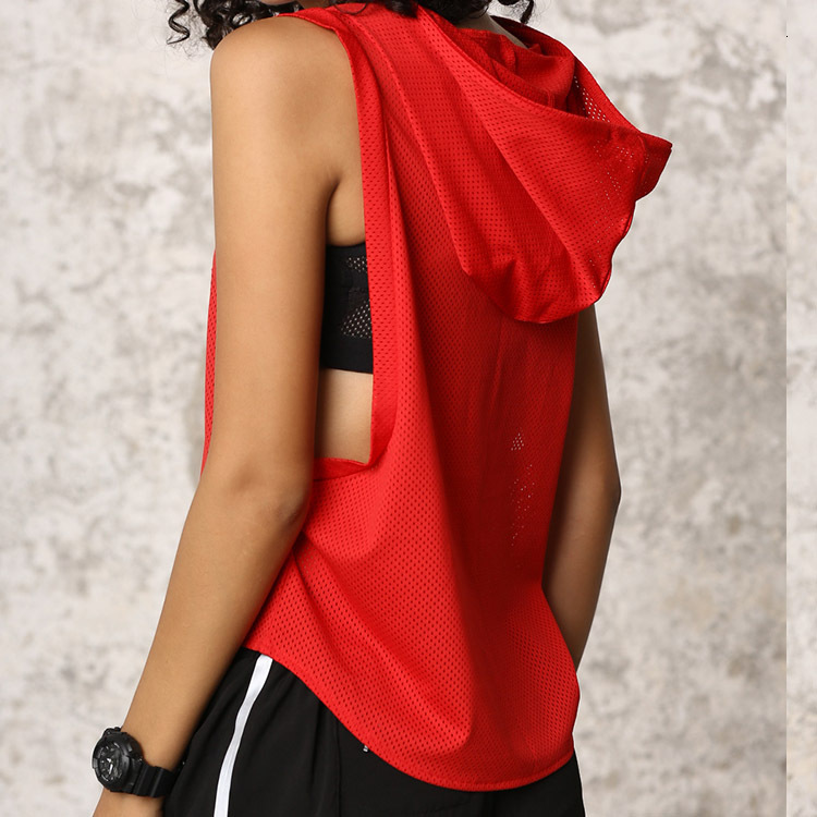 

Women Running Shirt Top Sleeveless Hooded Quick Dry Workout Gym Vest Tank Fitness Sportswear Jerseys Clothing, Black