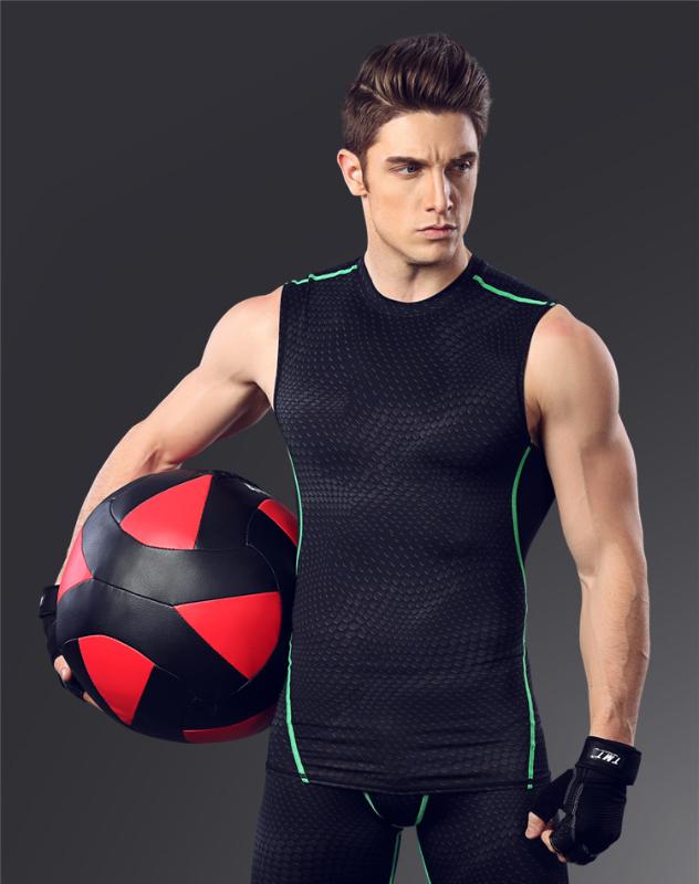 

Mens sport vest sleeveless T-shirt elastic tank tops compression tee shirt undershirt singlet sports weskit running vest, Blue