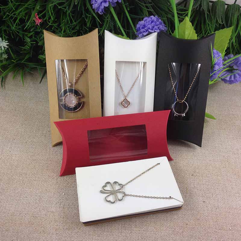 

Feiluan Diy Pillow Box with Pvc clear Window Box 1Lot =50box +50 pcs inner Card 16x7.8x2.4cmNecklace Card Gifg Pendent