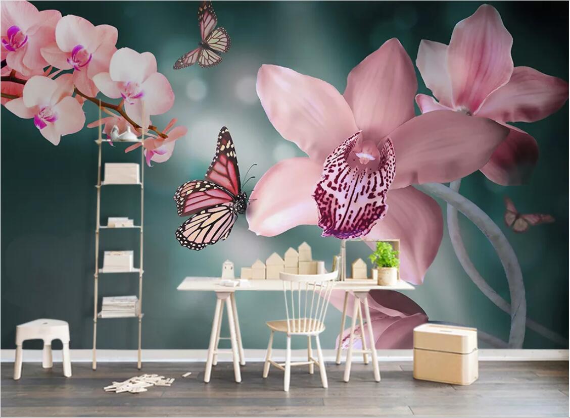 

3d room wallpaper custom photo mural Modern beautiful butterfly orchid orchid TV background wall wallpaper for walls 3 d, Non-woven fabric