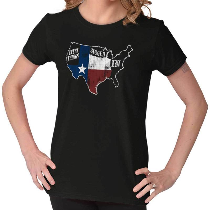 

Everythings Bigger In TX Map Texas State Flag Souvenir Ladies T-Shirt printed Plus Size Tops Tee Shirt, Women white