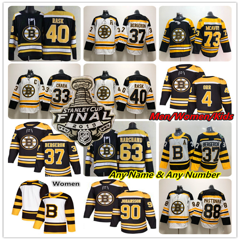 

Boston Bruins 2019 Stanley Cup Final Jersey Hockey Patrice Bergeron Brad Marchand David Pastrnak Zdeno Chara McAvoy Rask DeBrusk Bobby Orr, Black
