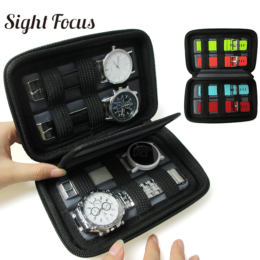 

Black Hard shell 4 Slot Watch Box Organizer Waterproof Travel Watch Storage Zipper Case Portable Strap band Organizer Bag