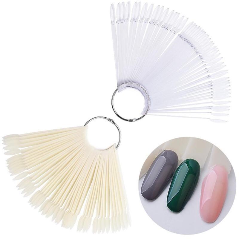 

50Pcs Fashion Fan-shape Color Card Nail Art Tips Polish Board Nail Art Display Practice Sticks Manicure Tool, Transparent 1