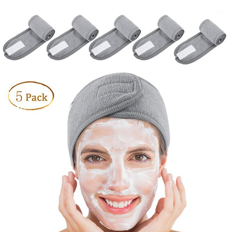 

5 PCs Spa Facial Headband Make Up Wrap Head Terry Cloth Headband Stretch Towel with Magic Tape1, Black