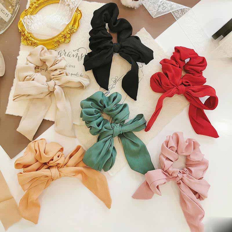 

INS Hair Scrunchies Bow Women Accessories Hair Bands Ties Scrunchie Ponytail Holder Rubber Rope Decoration Big Long Bow Bunny Ears Bowknot, Multi-color