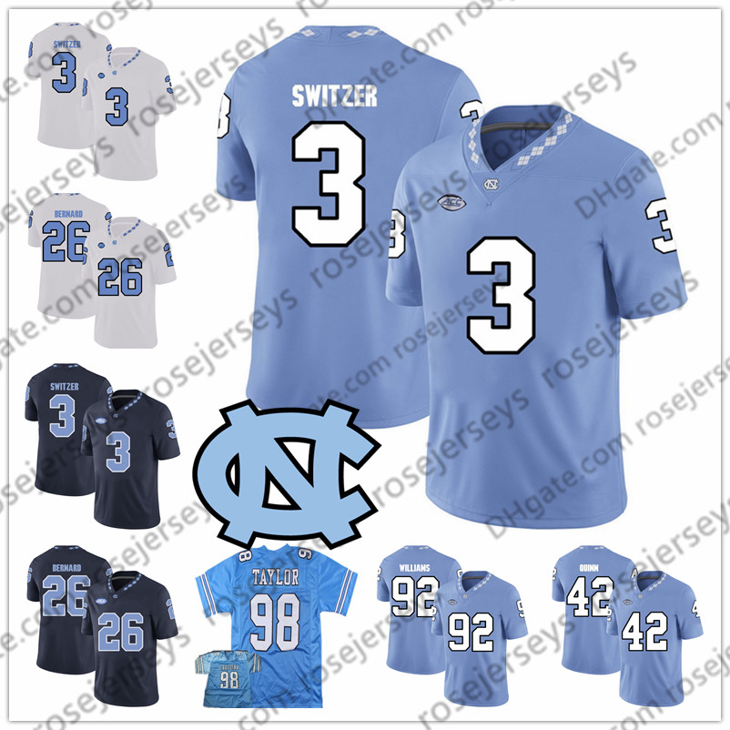 

UNC North Carolina Tar Heels #3 Ryan Switzer 26 Giovani Bernard 98 Lawrence Taylor Sam Howell Retired Football Jersey 4XL, White