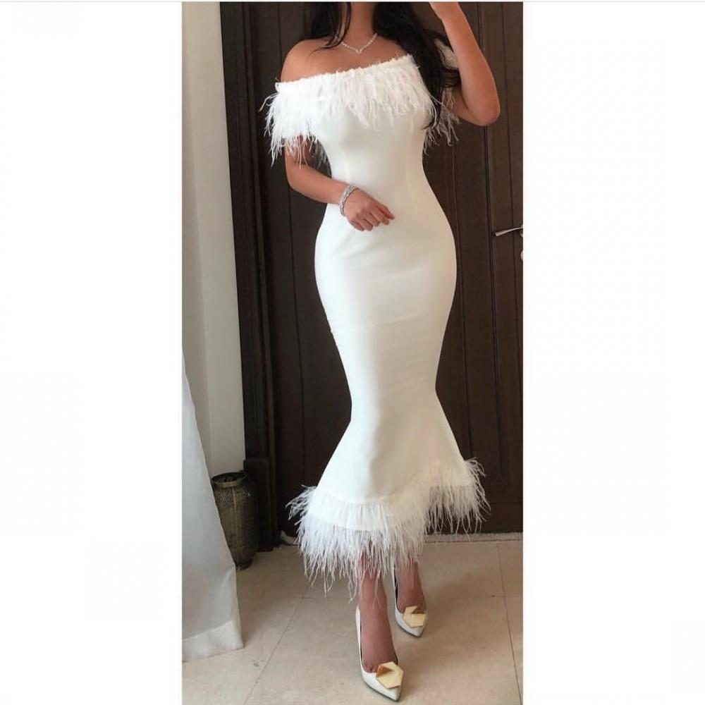 plus size white feather dress