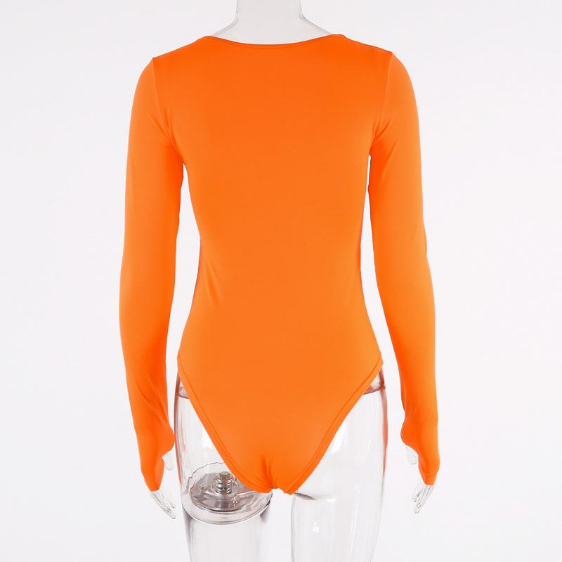2020 Orange Neon Bodysuit Women Long Sleeve Bodycon Sexy Autumn Winter