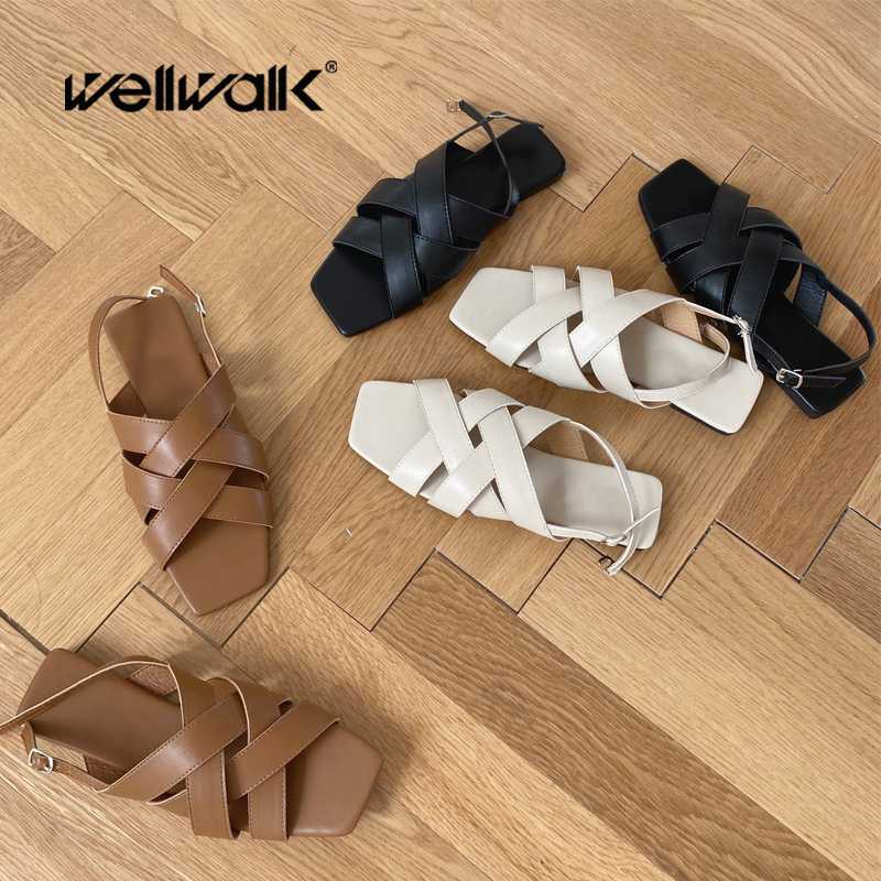 

Flat Casual Sandals Women Hollow Strap Shoes Square Toe Female Summer Classic Slippers Buckle Strap Ladies Plain Gladiators 2020, Beige