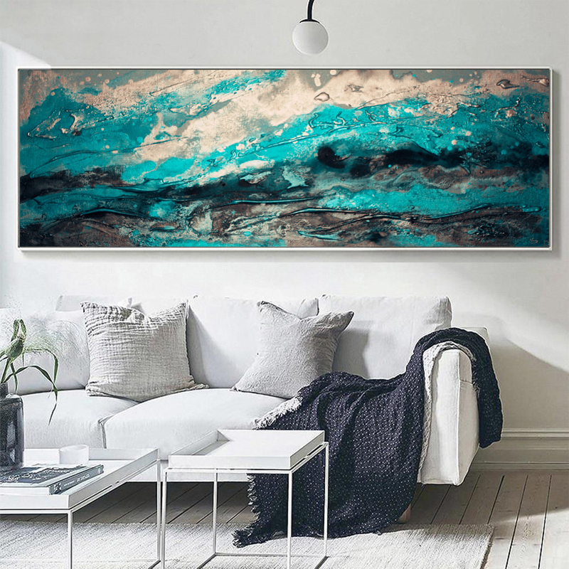 

Modern Abstract Sea Oil Painting on Canvas Large Wall Art Canvas Print Long Banner Canvas Wall Poster for Living Room Bedroom Decoration