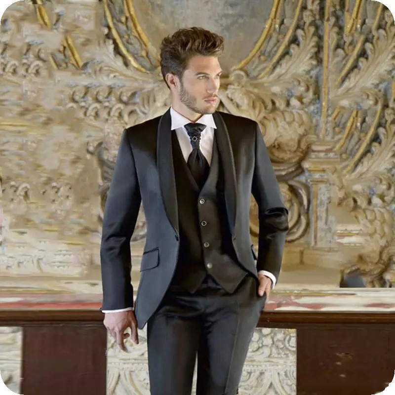 

Fashion Black Men 3 Piece Suit Wedding Tuxedos Excellent Groom Tuxedos Men Business Dinner Prom Party Blazer(Jacket+Pants+Tie+Vest) 1510, Same as picture