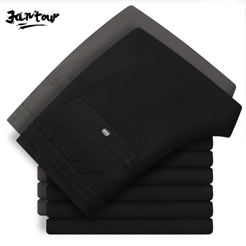 

2020 Brand Pants Men Casual Elastic Long Trousers Male Cotton plaid straight gray Work Pant men's spring Large big size 28-38, Black