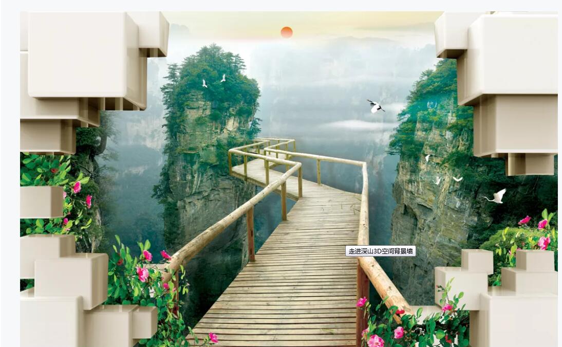 

3d room wallpaper custom photo mural Walking into the deep mountain 3D space background wall home improvement art canvas pictures, Non-woven fabric